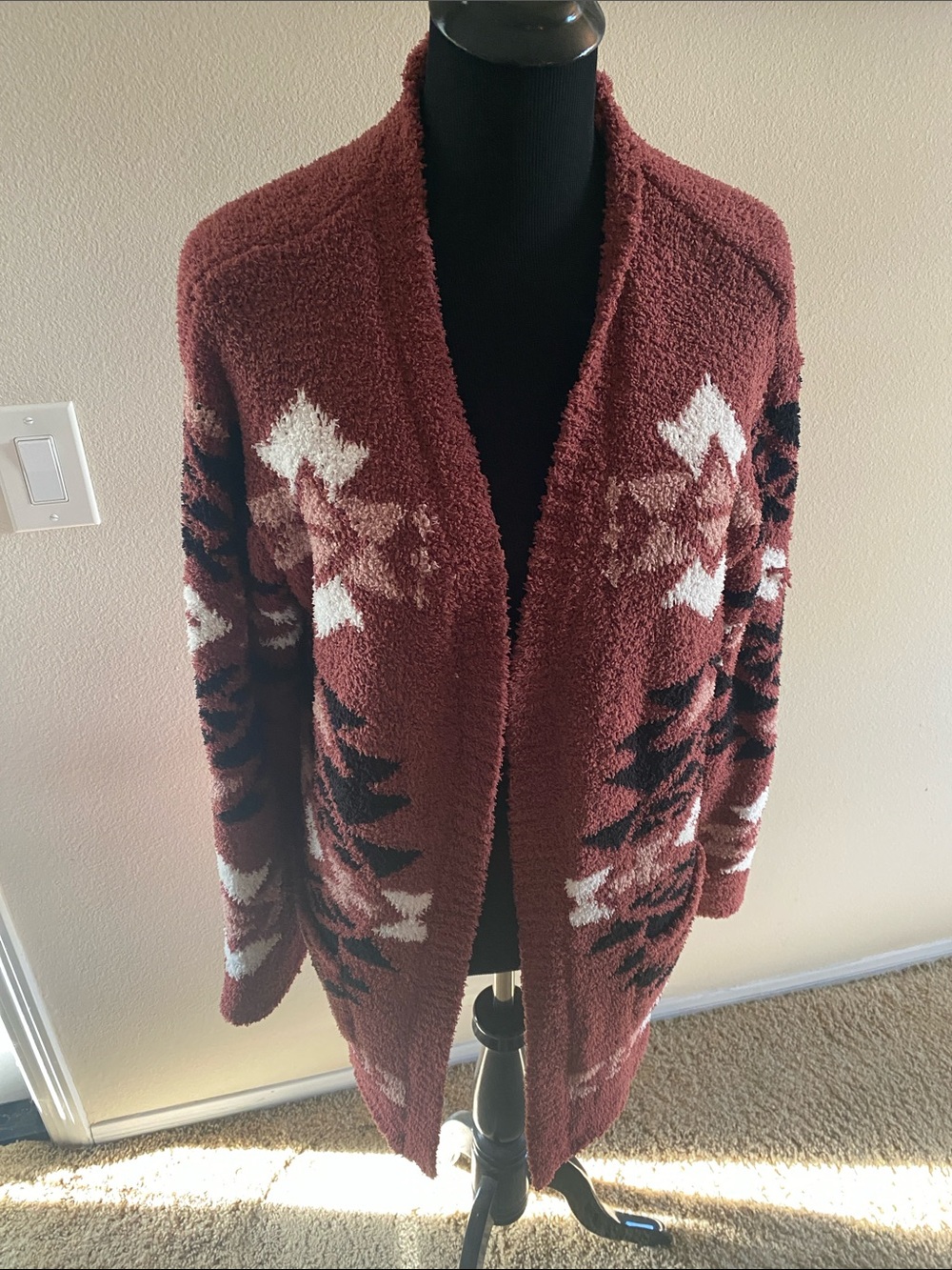 Hippie Rose  Open-Front Rust Aztec Knit Cardigan Sweater